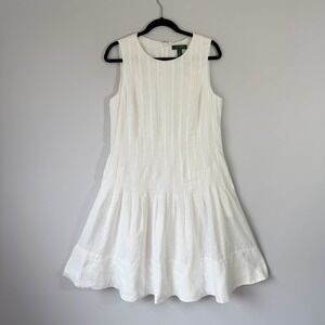 Lauren Ralph Lauren White Linen Dress Preppy Cruise Quiet Luxury Plus Size 14